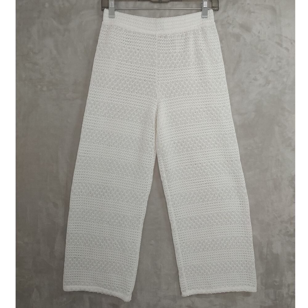 Women's Wide Leg Pants White Knit/Crochet Pull-on by Catherine Maladrino Size 12
